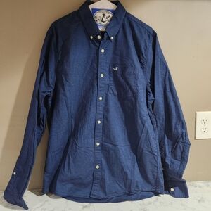 Hollister Stretch Button Down Shirt Dark Blue Size L